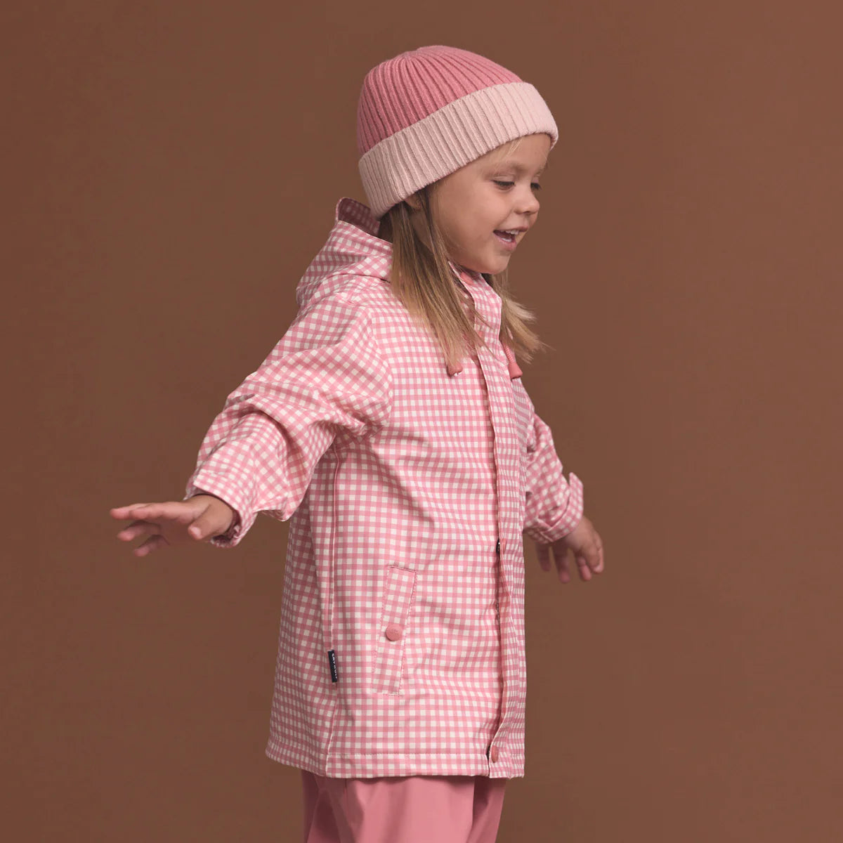 Crywolf Play Jacket Rose Gingham on model side view