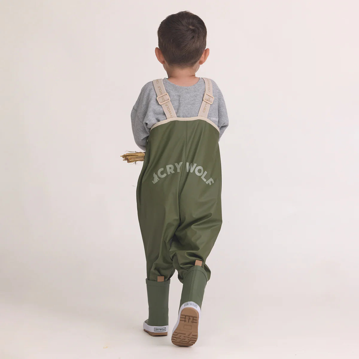 Crywolf Rain Overalls Olive on model back view