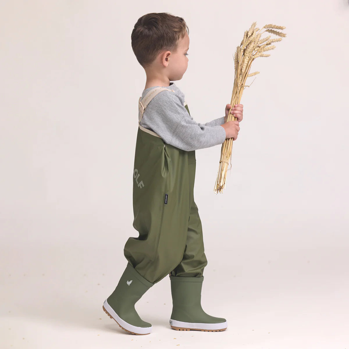 Crywolf Rain Overalls Olive on model side view