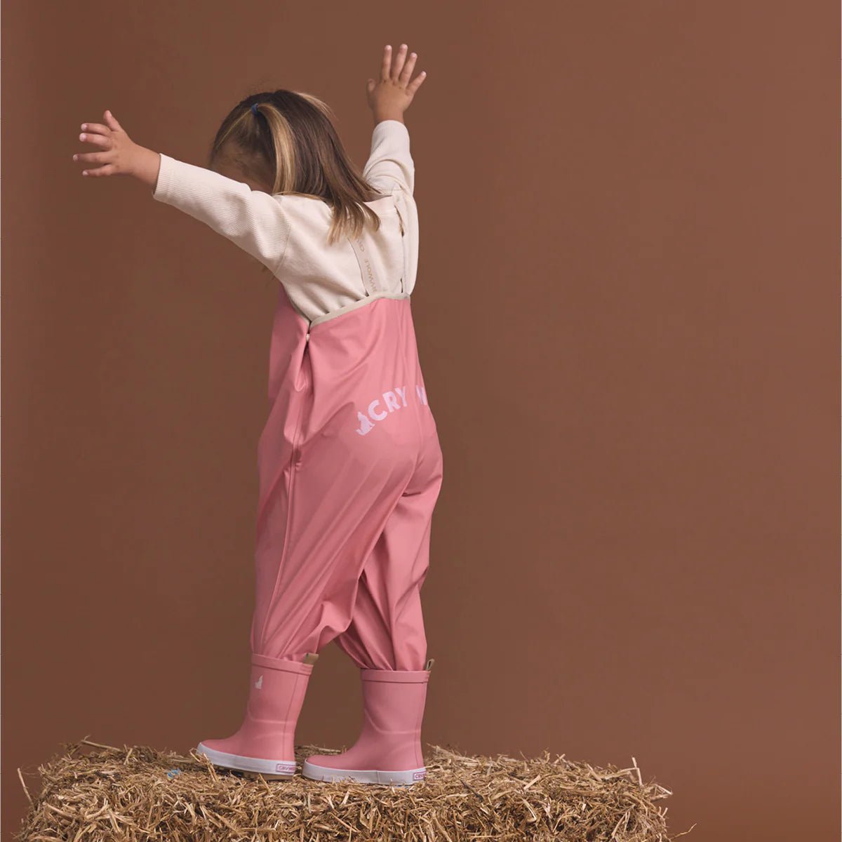 Crywolf Rain Overalls Rose on model back view