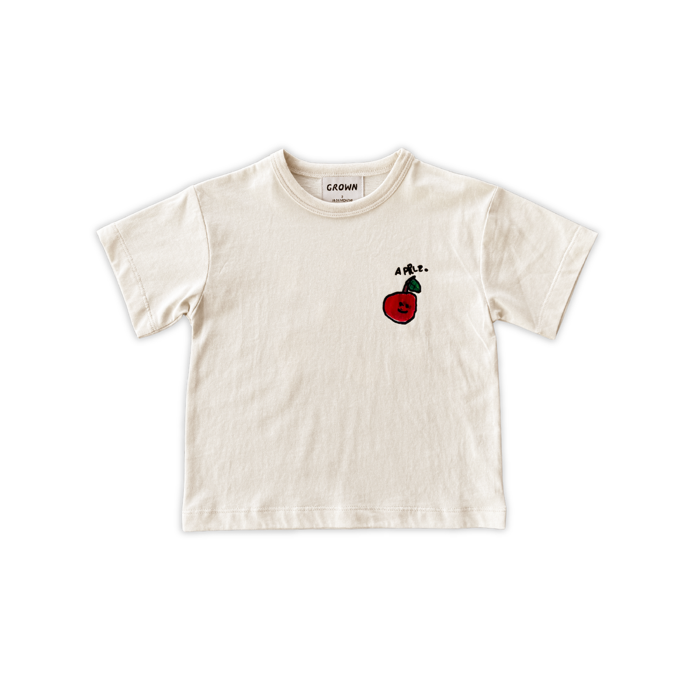 Grown organic cotton kids tee hand drawn fruit print detail