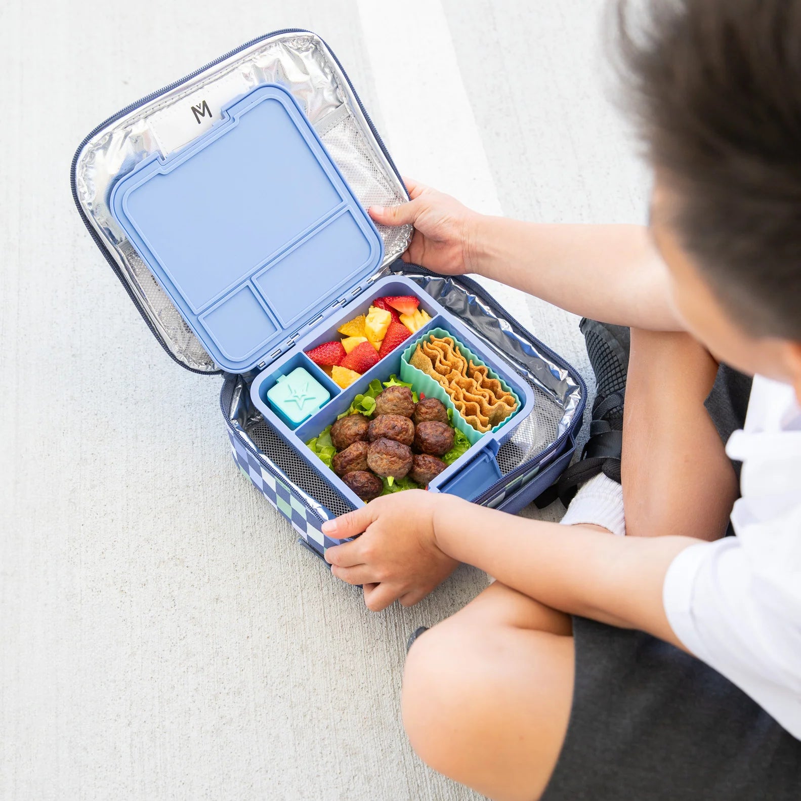 Marine dip and sauce boxes inside kids bento lunch box