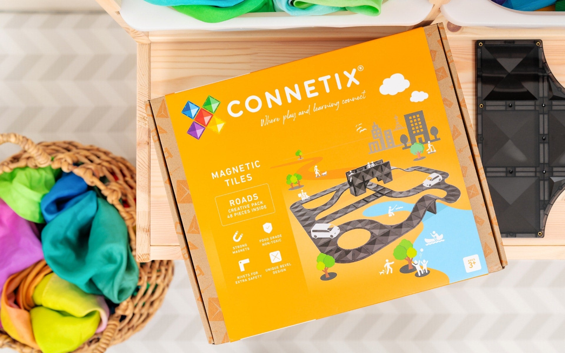 Connetix Creative Roads Pack – 48 Piece Magnetic Tile Set | White Fox & Co