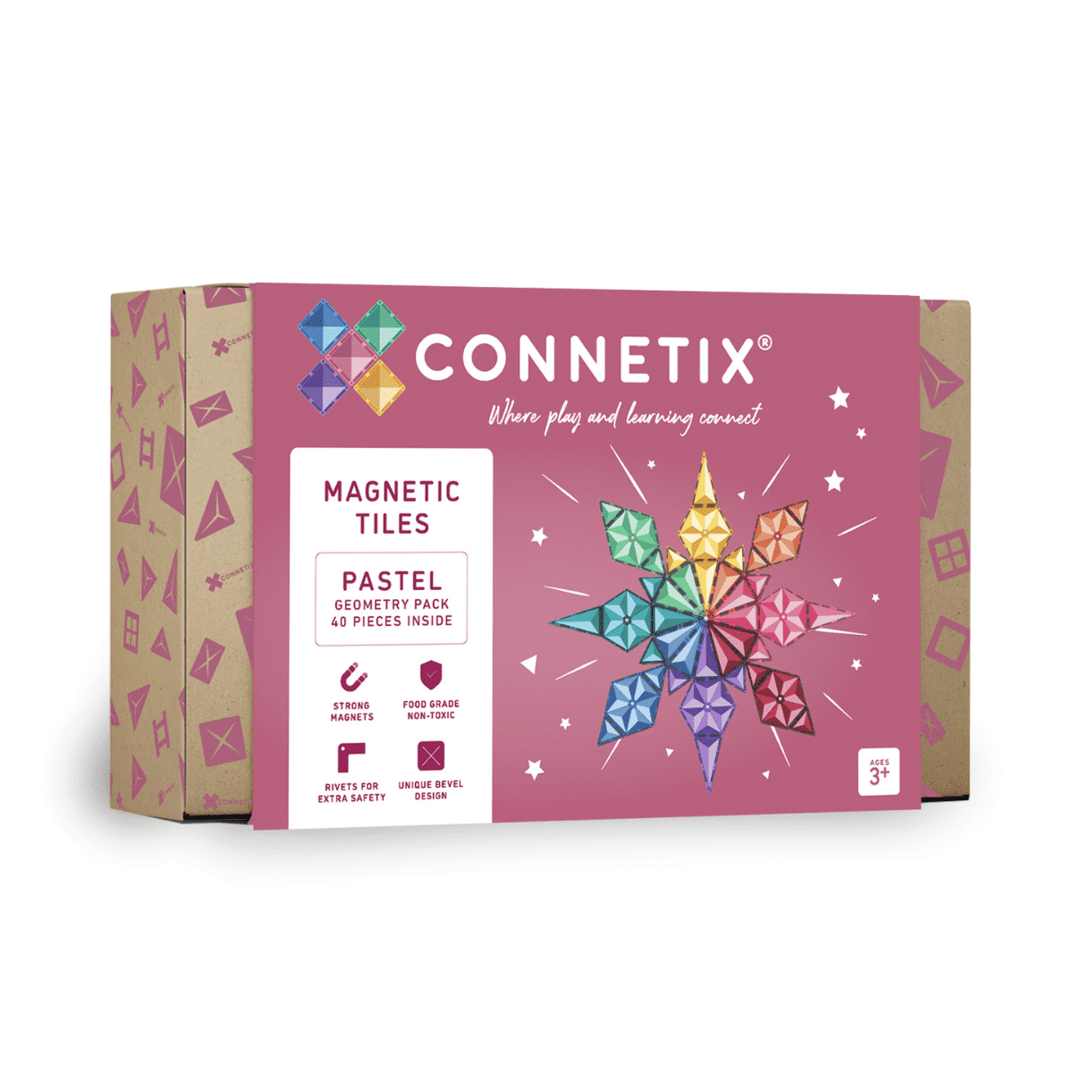 Front packaging of Connetix Pastel Geometry Pack 40pc