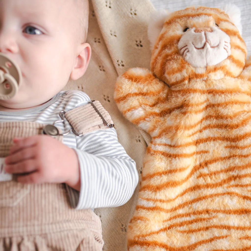 Ginger the Cat Hoochy Coochie baby comforter – size and full shape next to baby