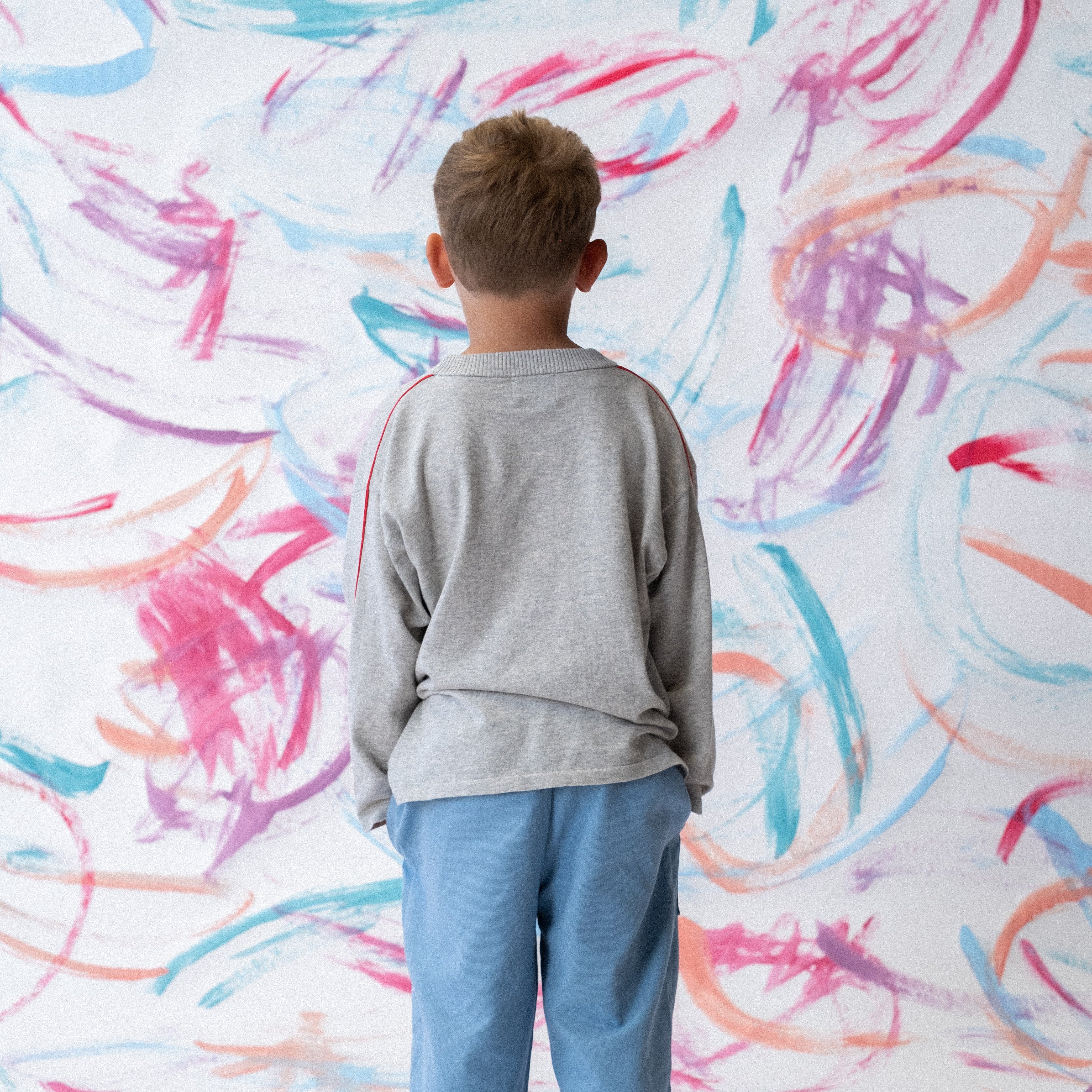 Organic long sleeve knit tee in grey marle, back view