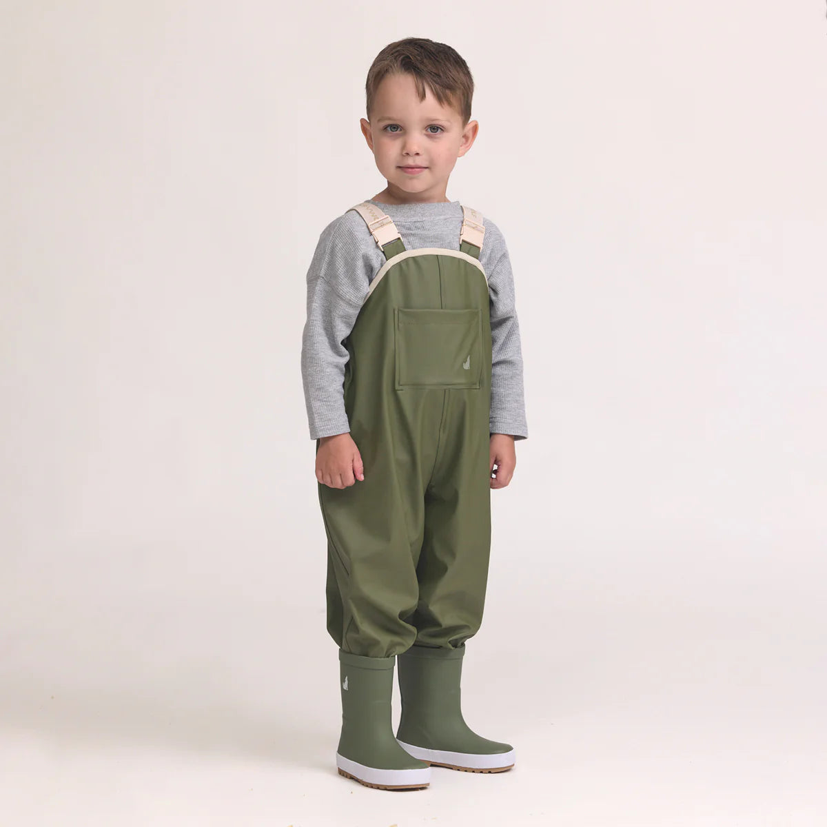 Crywolf Rain Overalls Olive on model front view