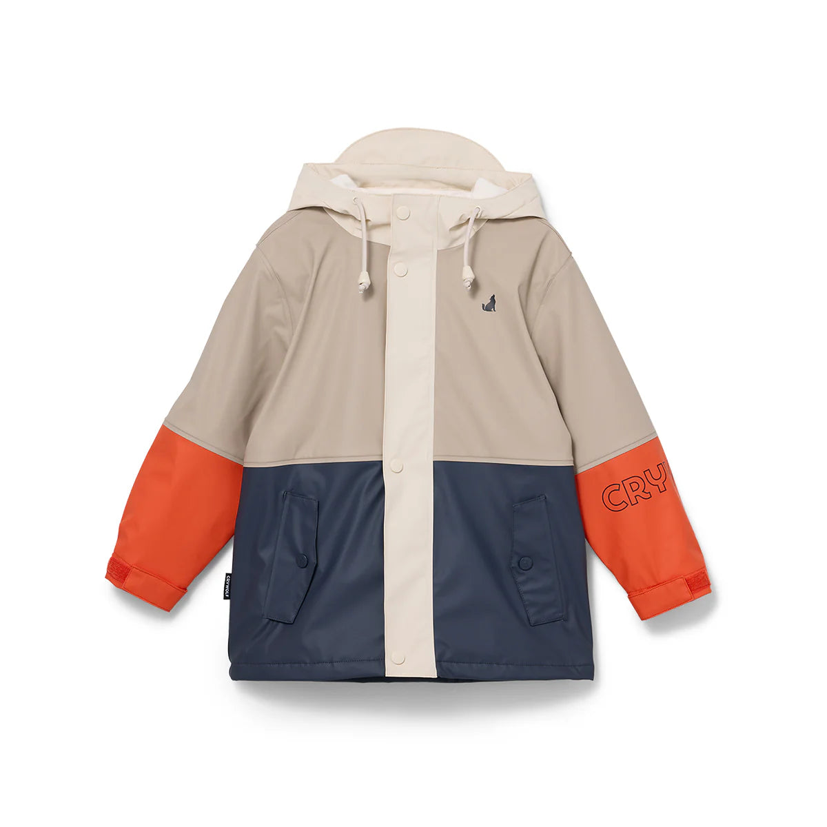 Crywolf Ash Colourblock kids rain jacket front view