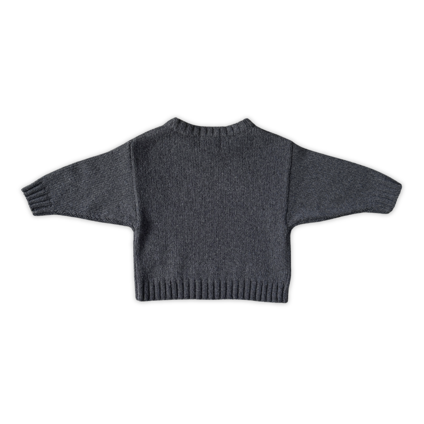 Grown merino wool kids jumper charcoal chunky knit detail