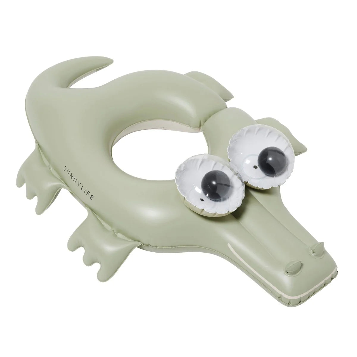Sunnylife Cookie the Croc kiddy float pool ring in khaki and cream with 3D googly eyes
