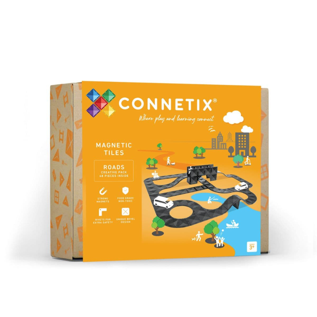 Connetix Creative Roads Pack – 48 Piece Magnetic Tile Set | White Fox & Co