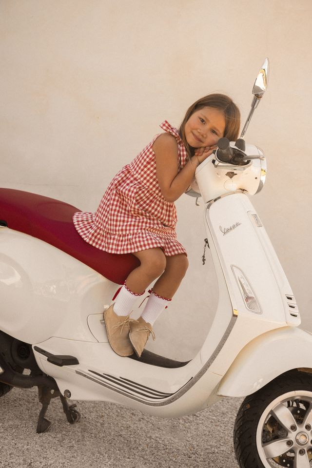 Cinnamon Baby girls gingham dress – soft cotton pre-order at White Fox & Co New Zealand