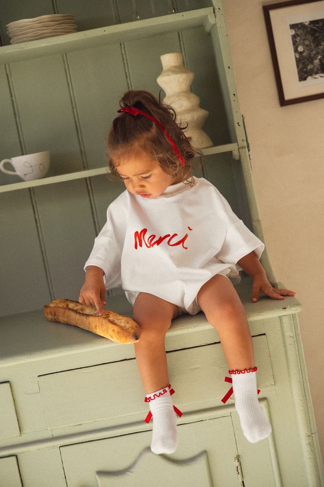 Merci Tshirt Romper by Cinnamon Baby exclusive to White fox & Co in NZ