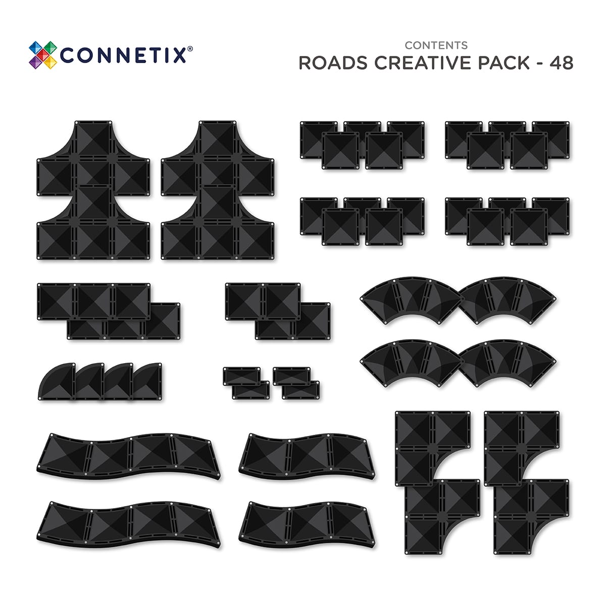 Connetix Creative Roads Pack – 48 Piece Magnetic Tile Set | White Fox & Co