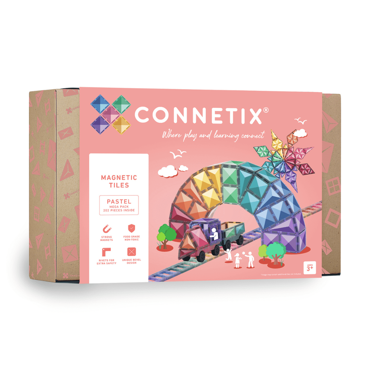 Connetix 202pc Pastel Mega Pack box – available online at White Fox & Co NZ