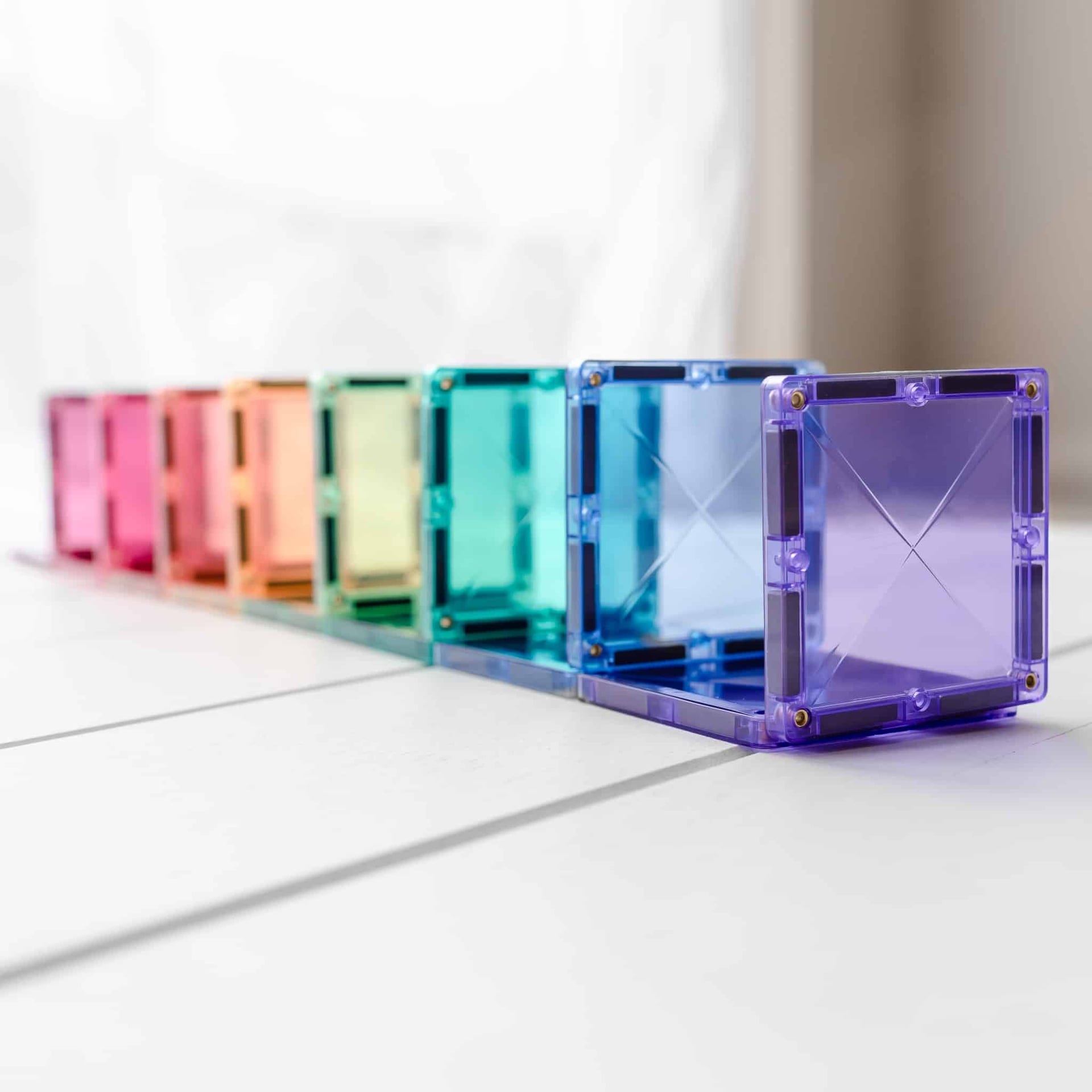Connetix Pastel Mega Pack 202 Piece Set – flatlay of magnetic tiles available at White Fox & Co New Zealand