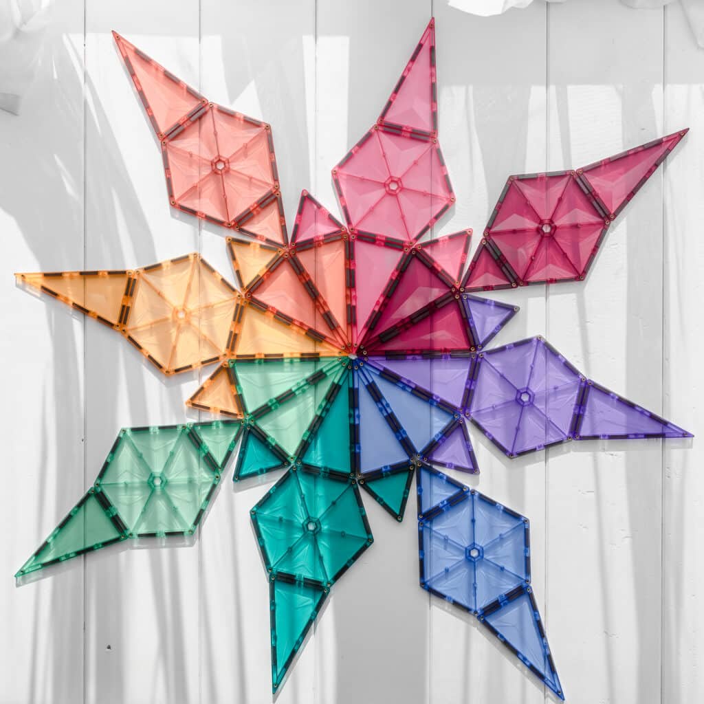Connetix Pastel Mega Pack 202 Piece Set – flatlay of magnetic tiles available at White Fox & Co New Zealand