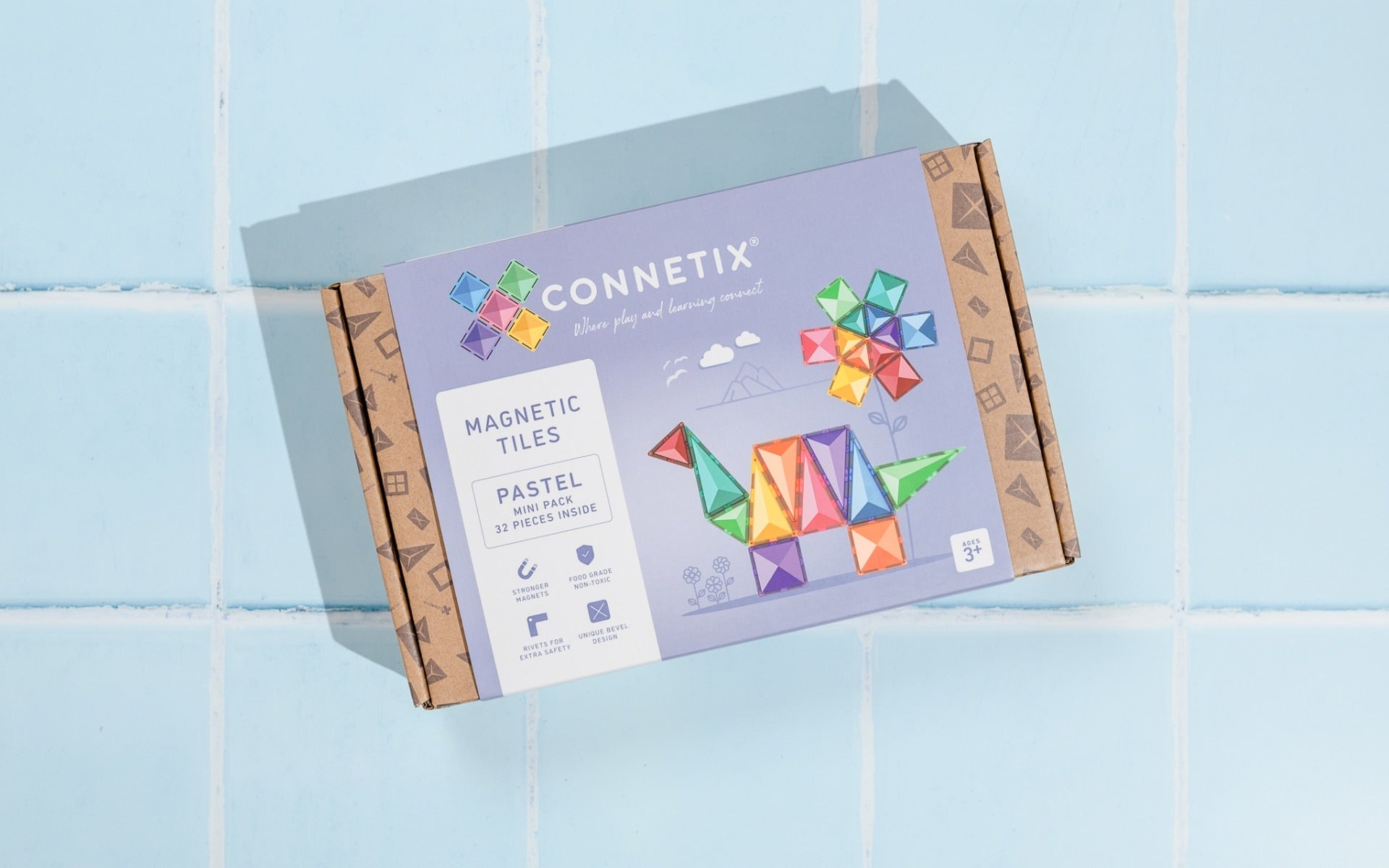 Connetix Pastel Mini Pack 32 Piece Set – magnetic tiles in pastel colours