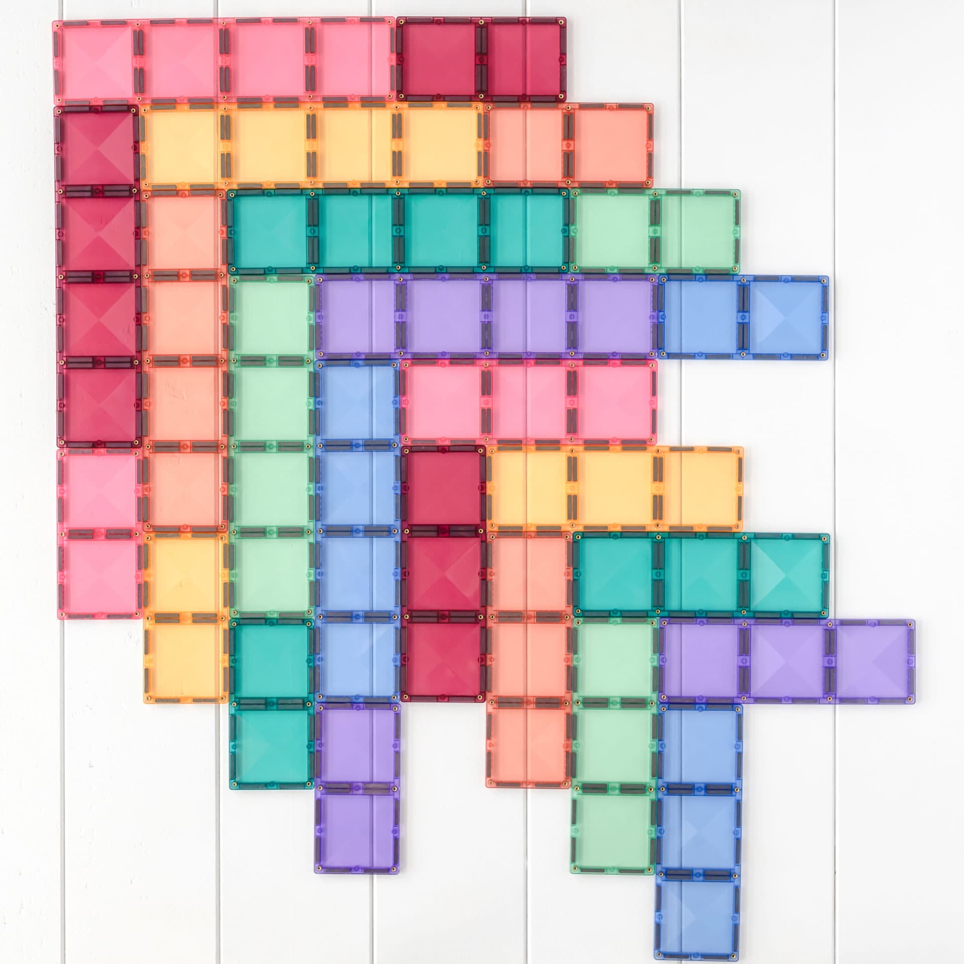 Flat lay of 24 pastel Connetix rectangles