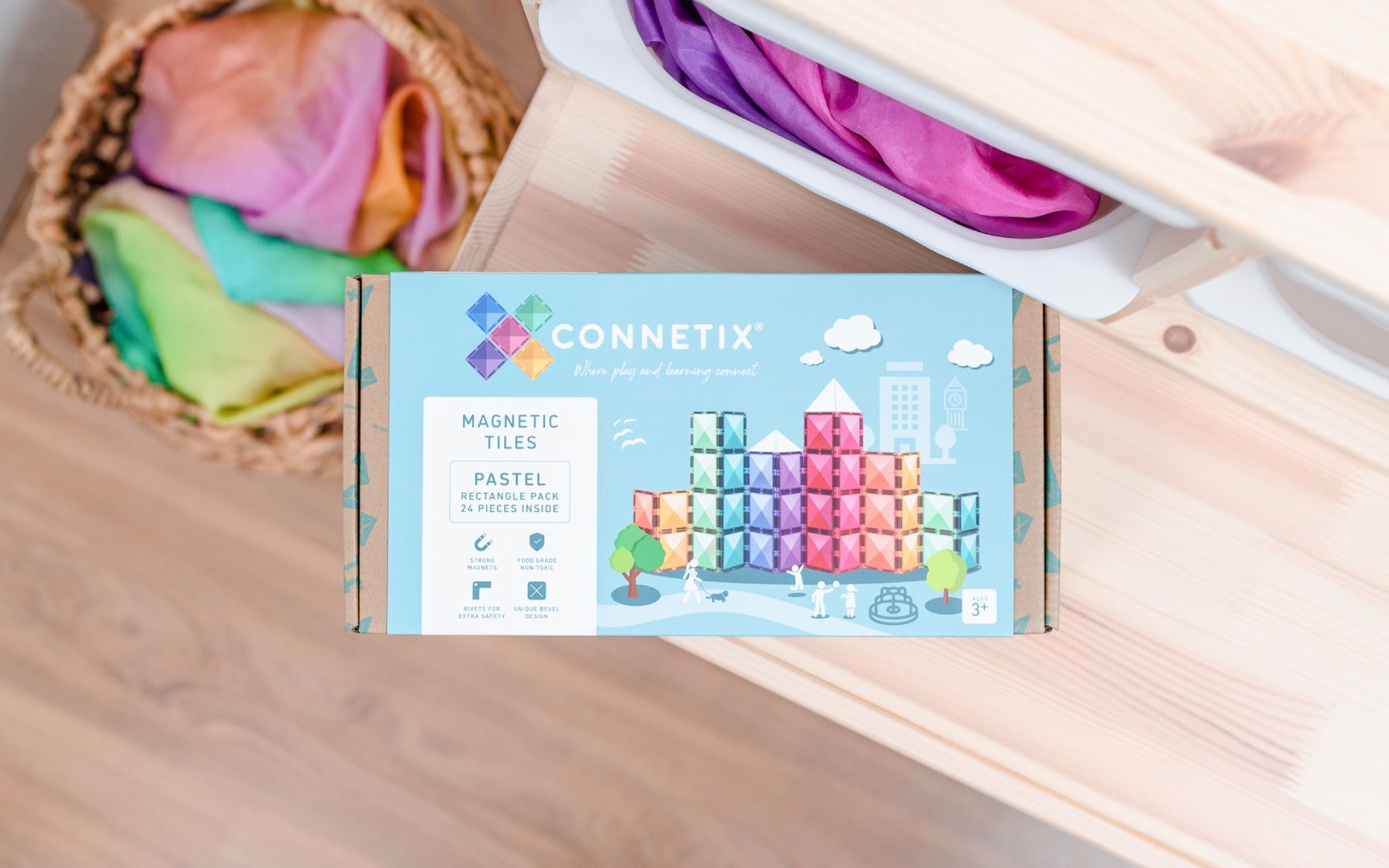 Child playing with Connetix Pastel Rectangle Pack
