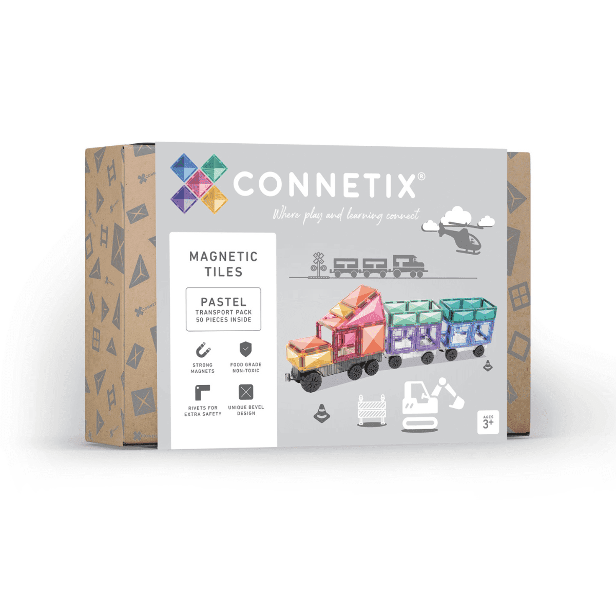 Packaging of Connetix Pastel Transport Pack – 50 Piece magnetic tile set