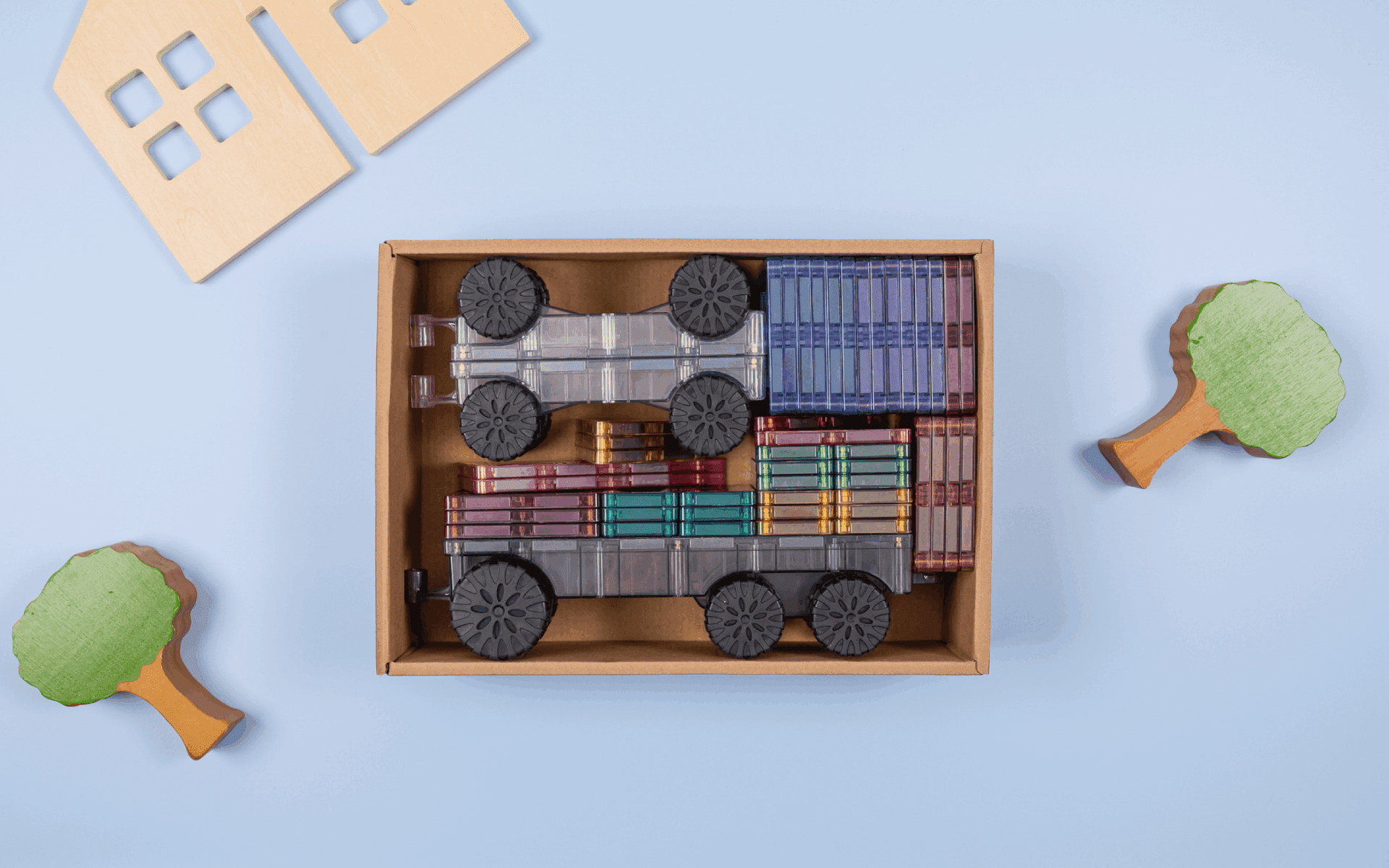 Packaging of Connetix Pastel Transport Pack – 50 Piece magnetic tile set