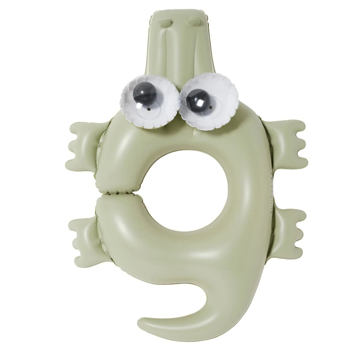 Sunnylife Cookie the Croc kiddy float pool ring in khaki and cream with 3D googly eyes