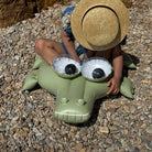 Sunnylife Cookie the Croc kiddy float pool ring in khaki and cream with 3D googly eyes