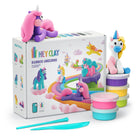 Hey Clay Rainbow Unicorns playset with packaging and tools on a white background