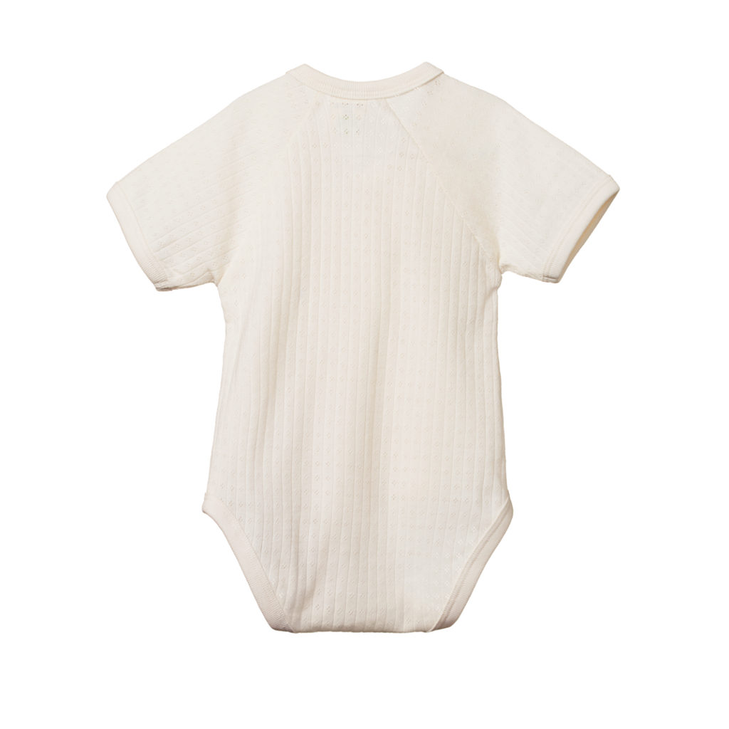 Pointelle Nature Baby | Short Sleeve Kimono Bodysuit | Natural | White Fox & Co